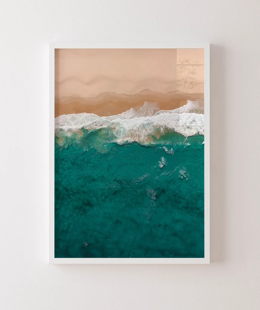 Quadro Decorativo Poster Fotografia Praia Vista Aérea - Mar, Azul, Areia